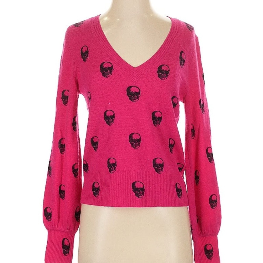 Skull Cashmere Pink Sweater with Black Skull Pattern
